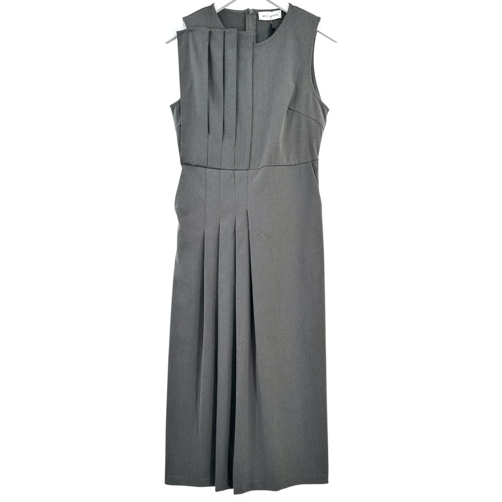 NWT WEILI ZHENG Gray Asymmetric Pleated Minimalist Sleeveless Midi Dress sz 00M